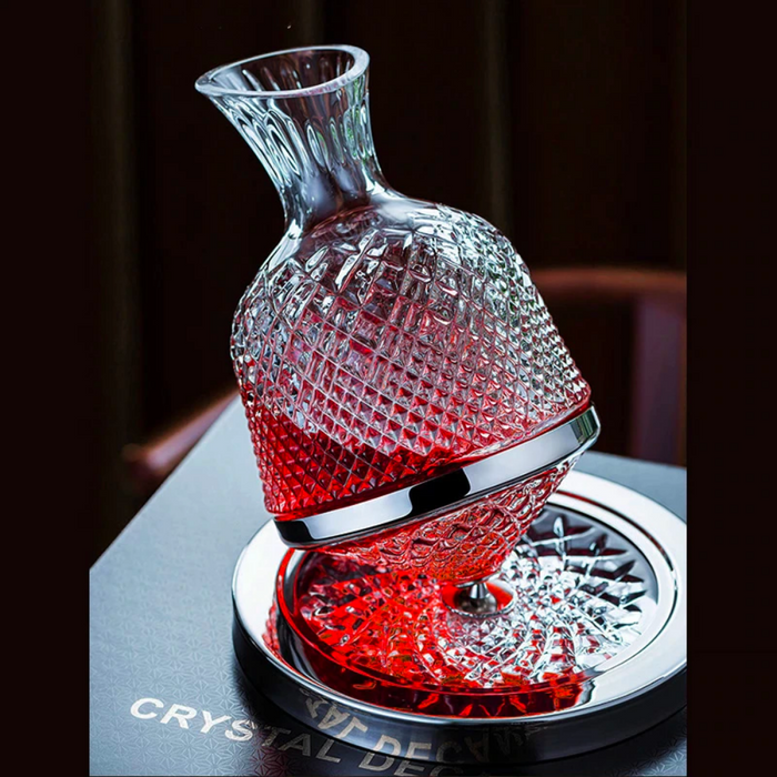 Crystal Beverage Decanter With 360° Rotating Base And Tray