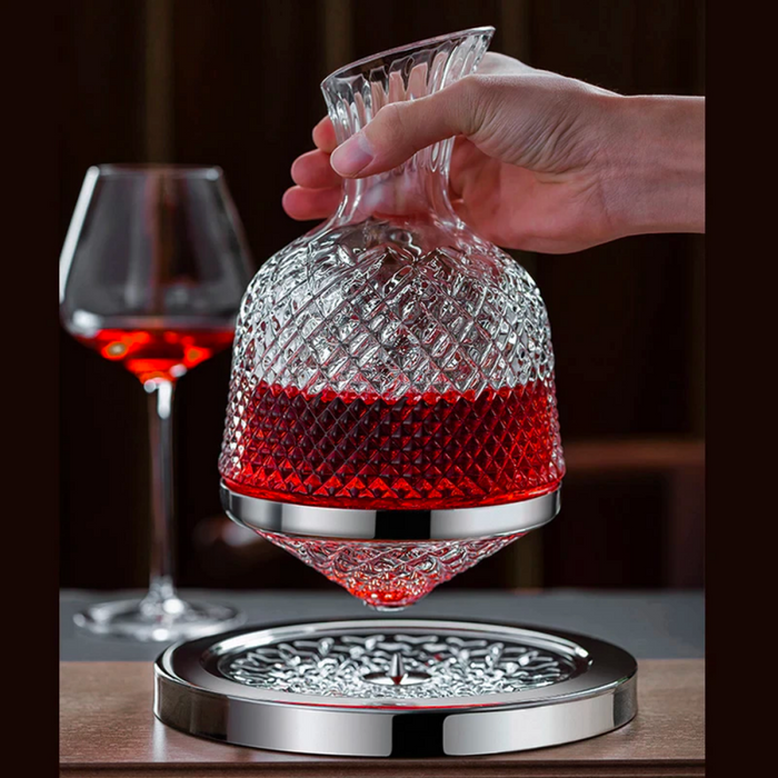 Crystal Beverage Decanter With 360° Rotating Base And Tray