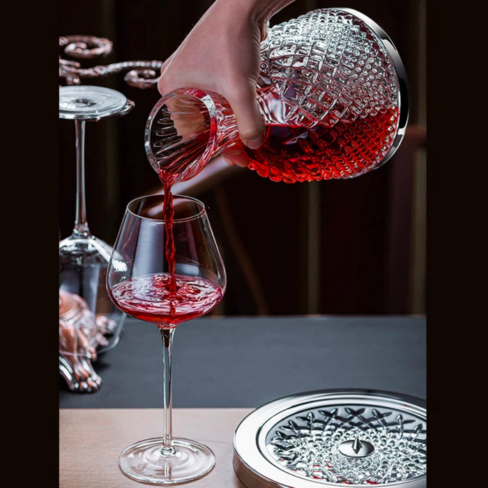 Crystal Beverage Decanter With 360° Rotating Base And Tray