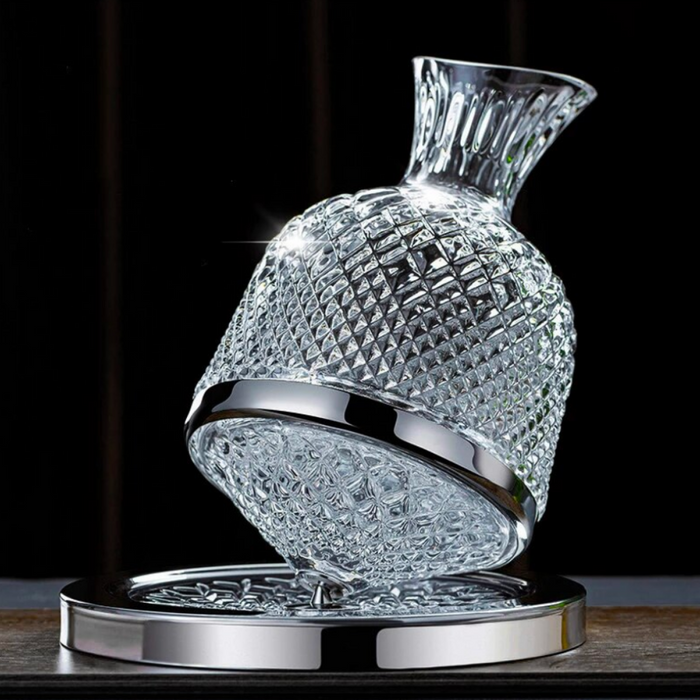 Crystal Beverage Decanter With 360° Rotating Base And Tray