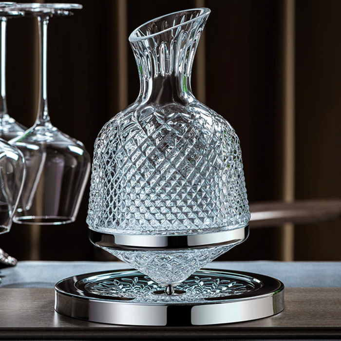 Crystal Beverage Decanter With 360° Rotating Base And Tray