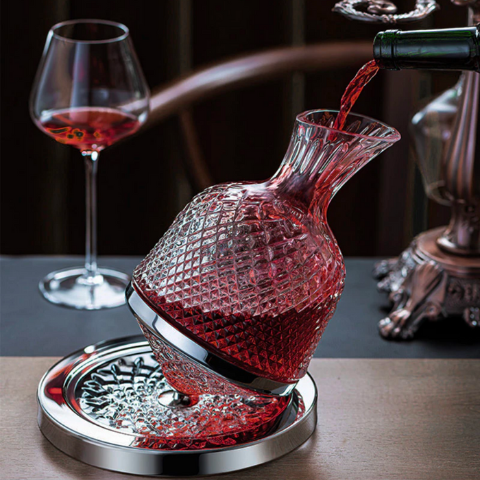 Crystal Beverage Decanter With 360° Rotating Base And Tray