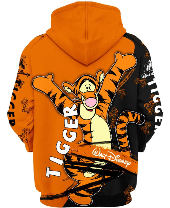 Excited Tigger Printed Zip Up Hoodie