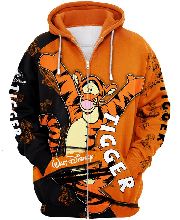 Excited Tigger Printed Zip Up Hoodie