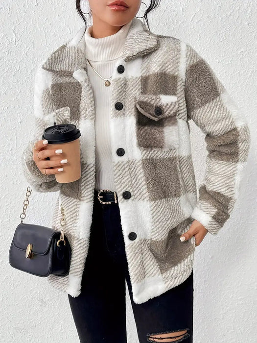 Long Sleeve Plaid Pattern Jacket