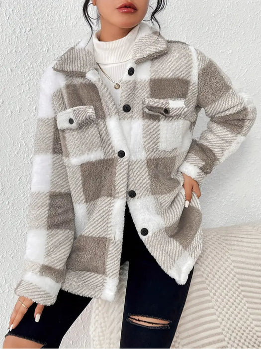 Long Sleeve Plaid Pattern Jacket