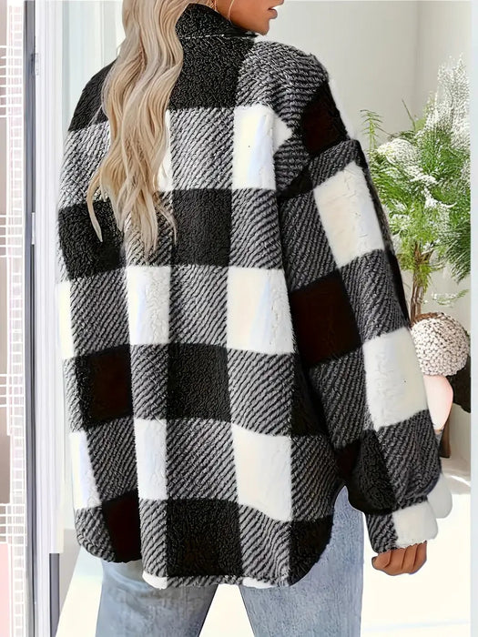 Long Sleeve Plaid Pattern Jacket