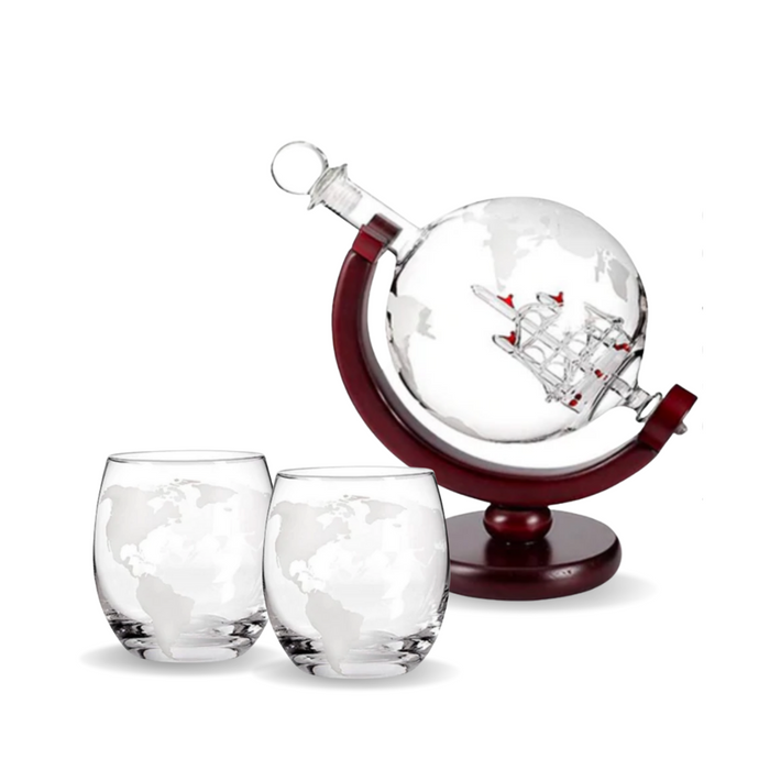 Crystal Globe With Sailboat Decanter And Glass Set